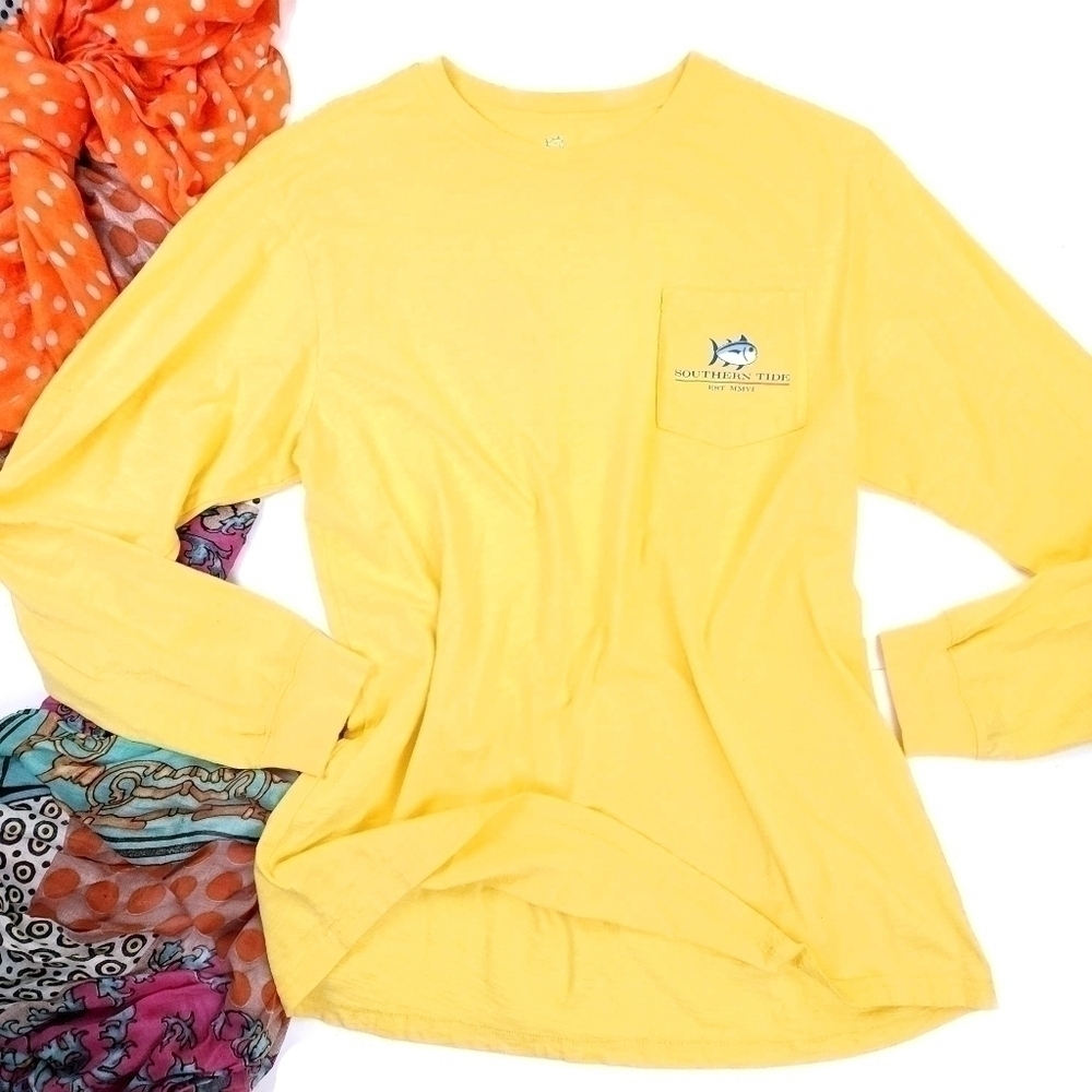 Southern Tide Yellow Men's Long Sleeve Cotton Tee Sz L - Picture 10 of 10